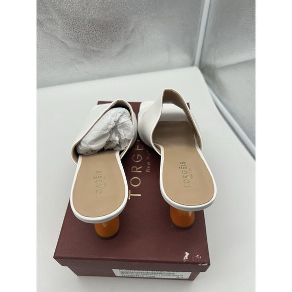 New Torgeis Scarlette‎ Faux Leather Triangle Heel Slip On Sandals White Size 10 - Picture 5 of 7